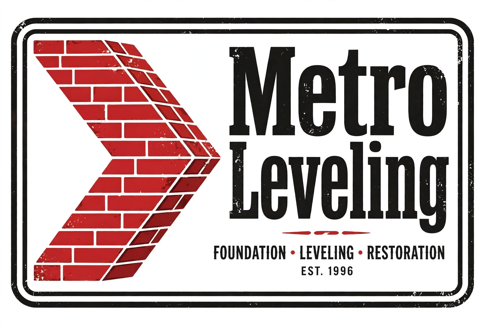 Metro Leveling logo — a sideways chevron of red brick